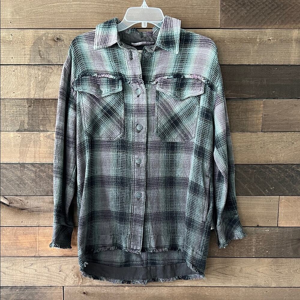 NWT Free People We the Free Women's Anneli Plaid Shirt Jacket Spanish Plaid XS - Picture 2 of 8